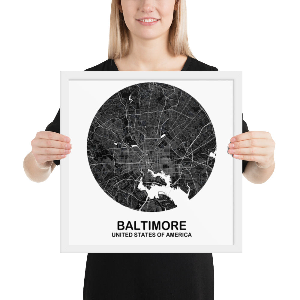 Baltimore Circular Black Framed Map