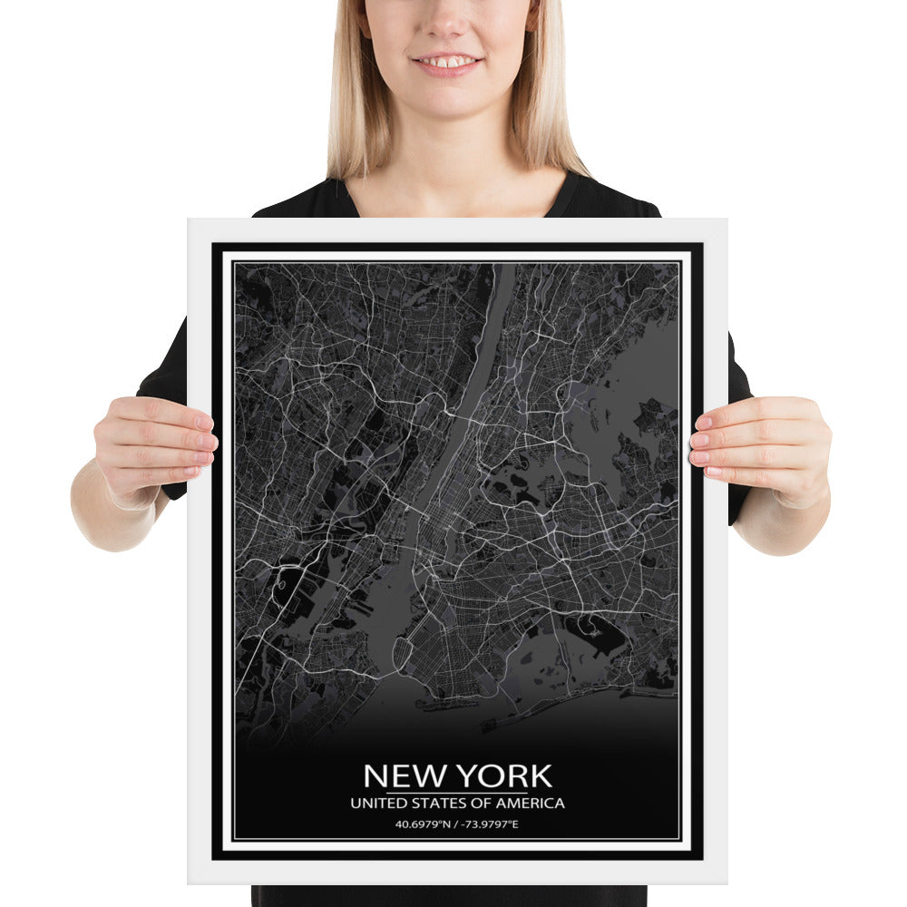 New York Black Framed Map