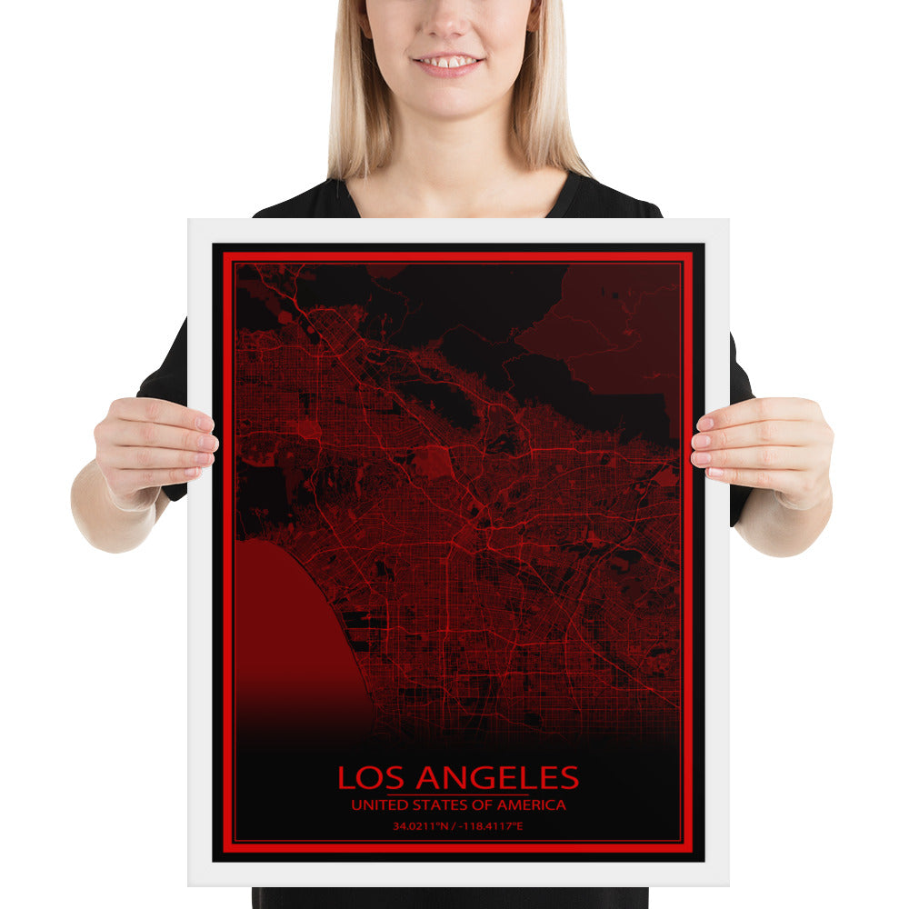 Los Angeles Black and Red Framed Map