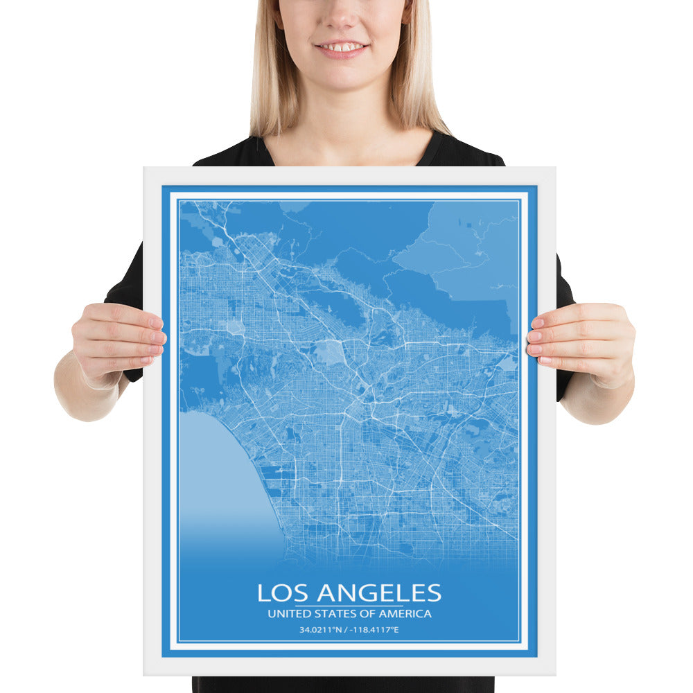 Los Angeles Blue and White Framed Map