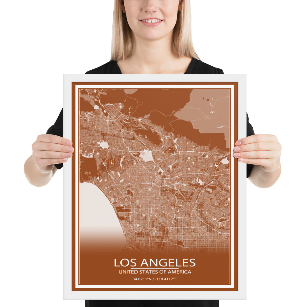 Los Angeles Brown and White Framed Map