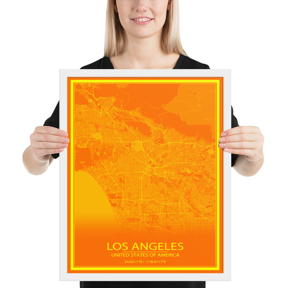 Los Angeles Orange and Yellow Framed Map