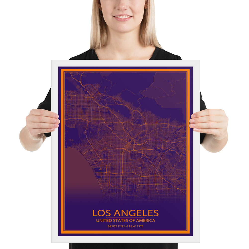 Los Angeles Purple and Orange Framed Map