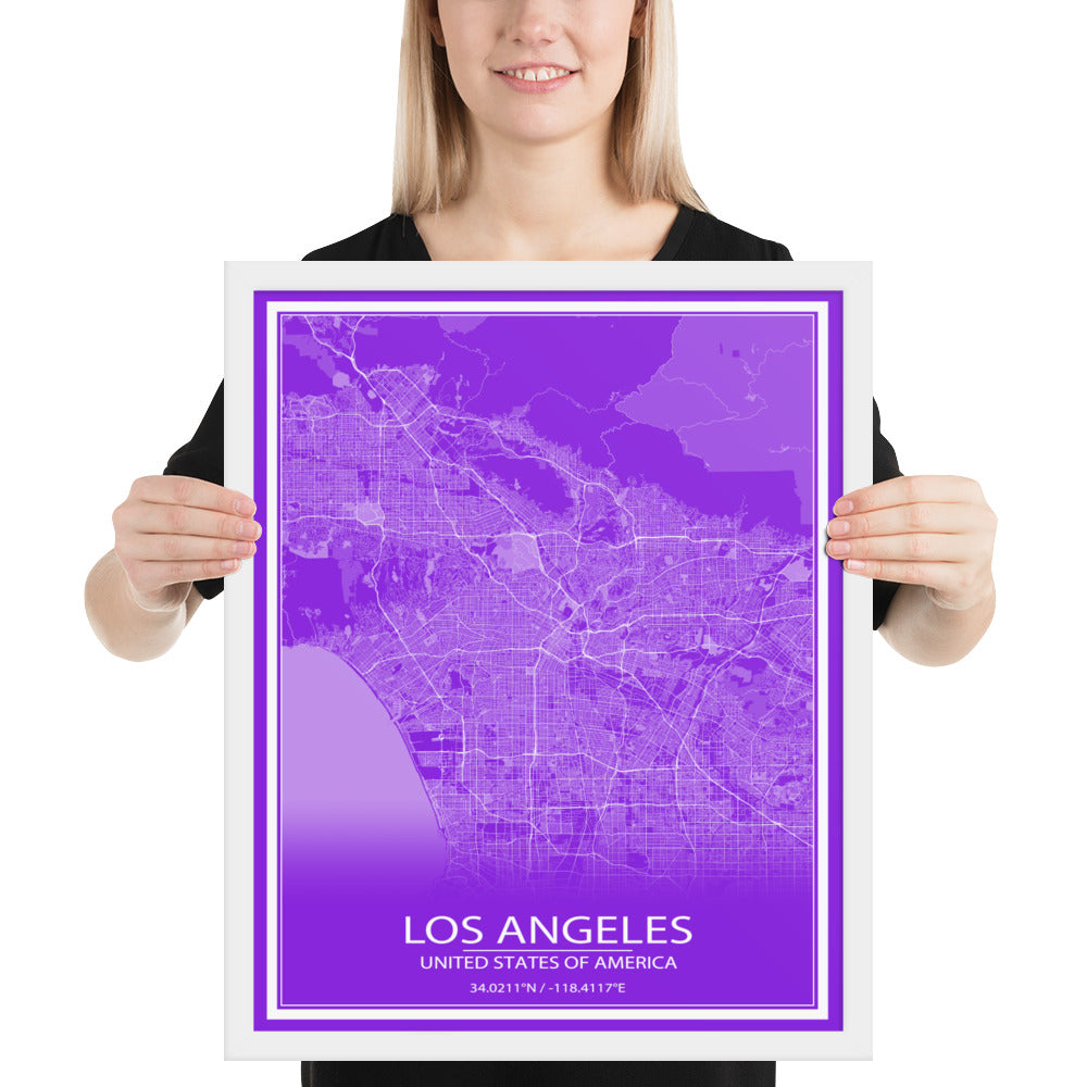 Los Angeles Purple and White Framed Map