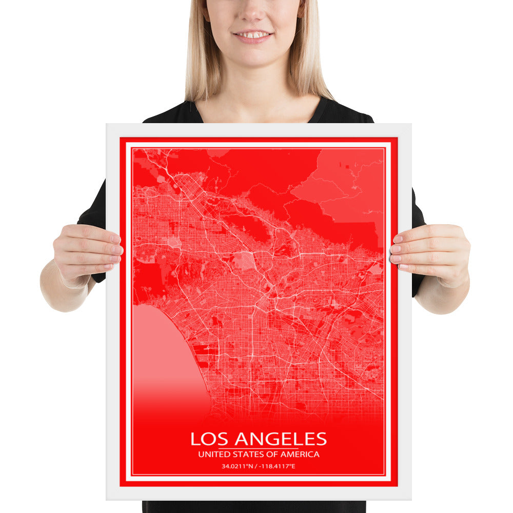 Los Angeles Red and White Framed Map