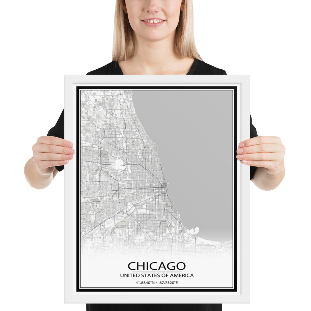 Chicago White Framed Map