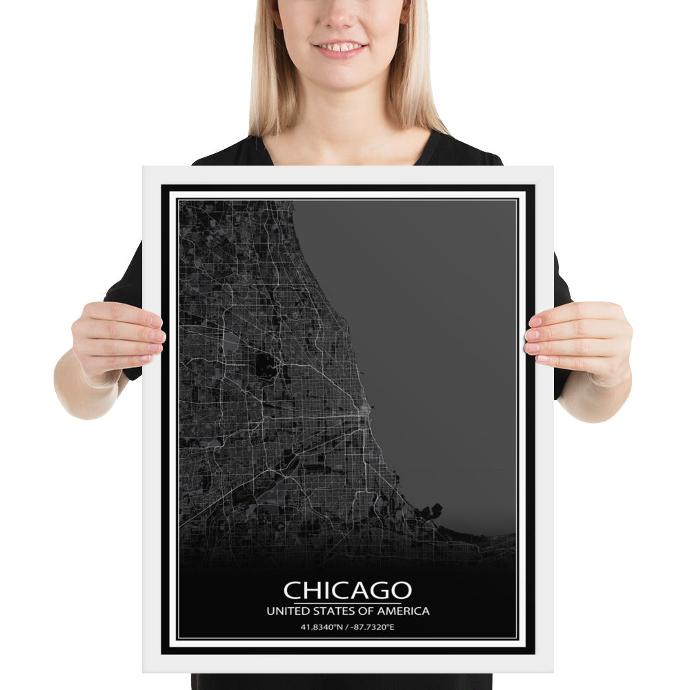 Chicago Black Framed Map