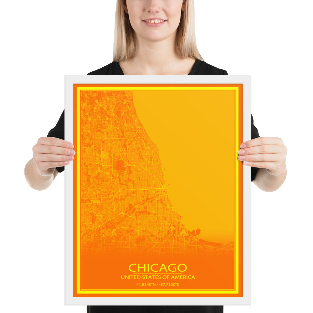 Chicago Orange and Yellow Framed Map