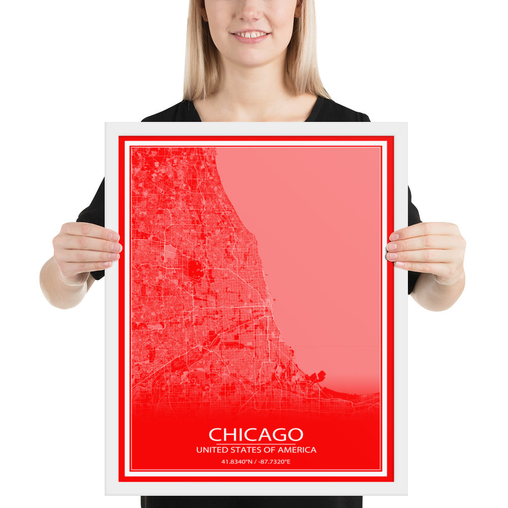 Chicago Red and White Framed Map