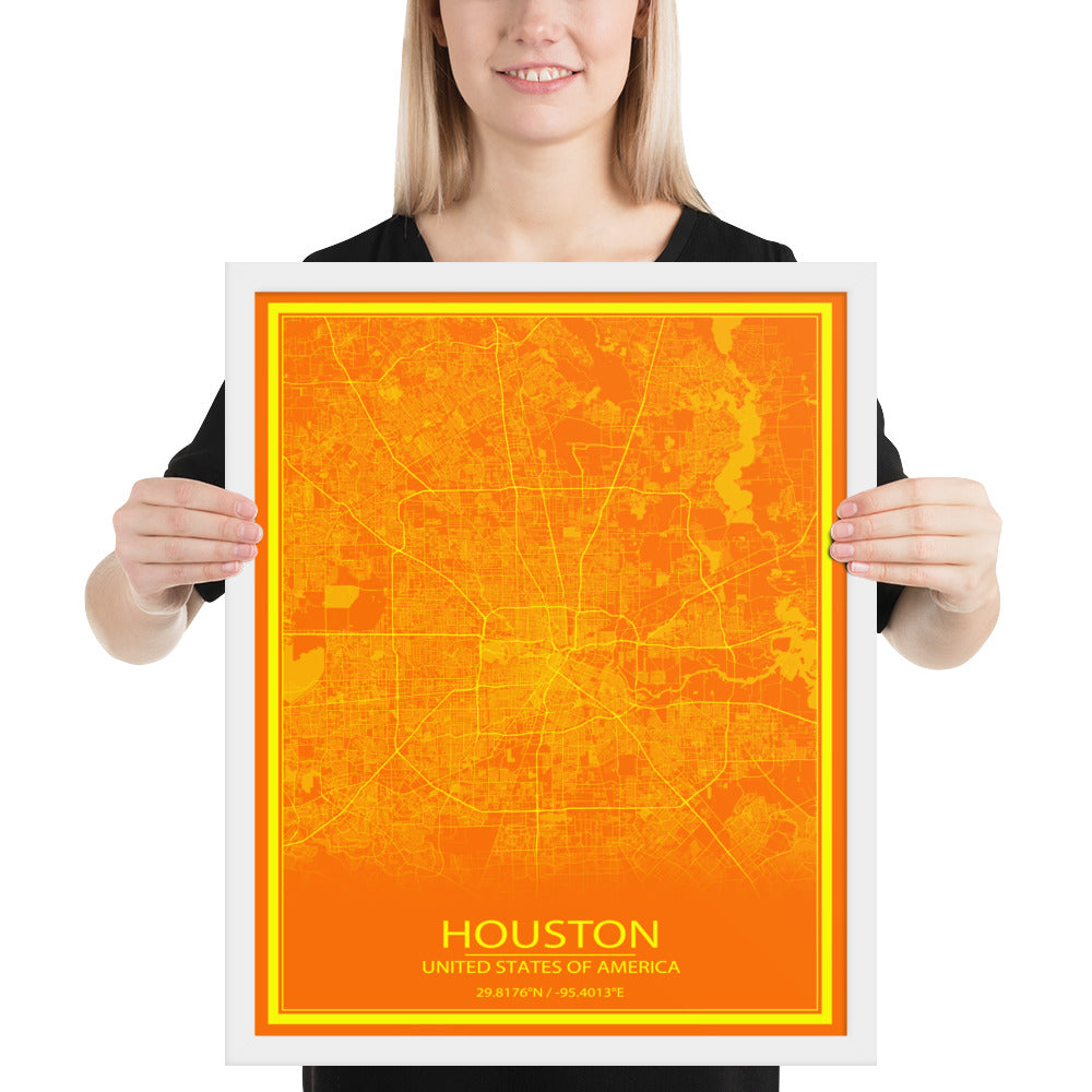 Houston Orange and Yellow Framed Map