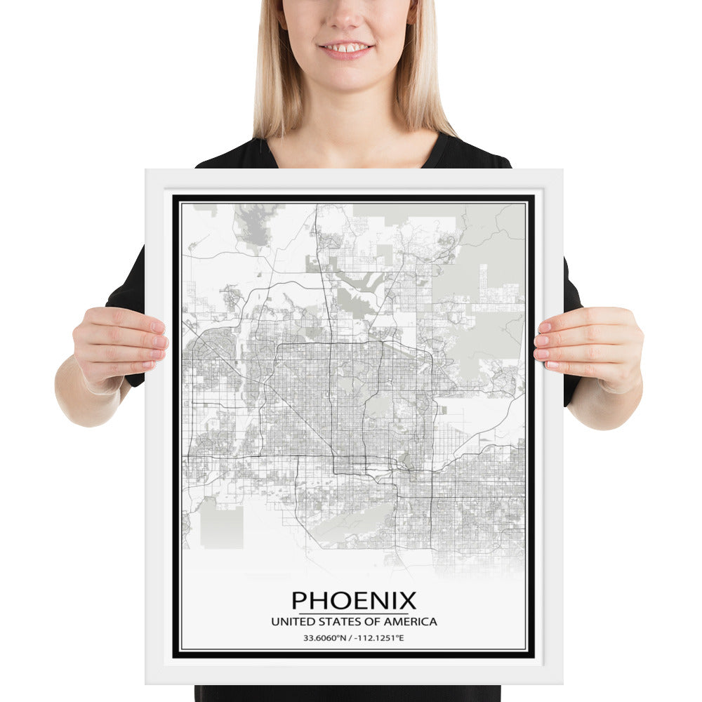 Phoenix White Framed Map