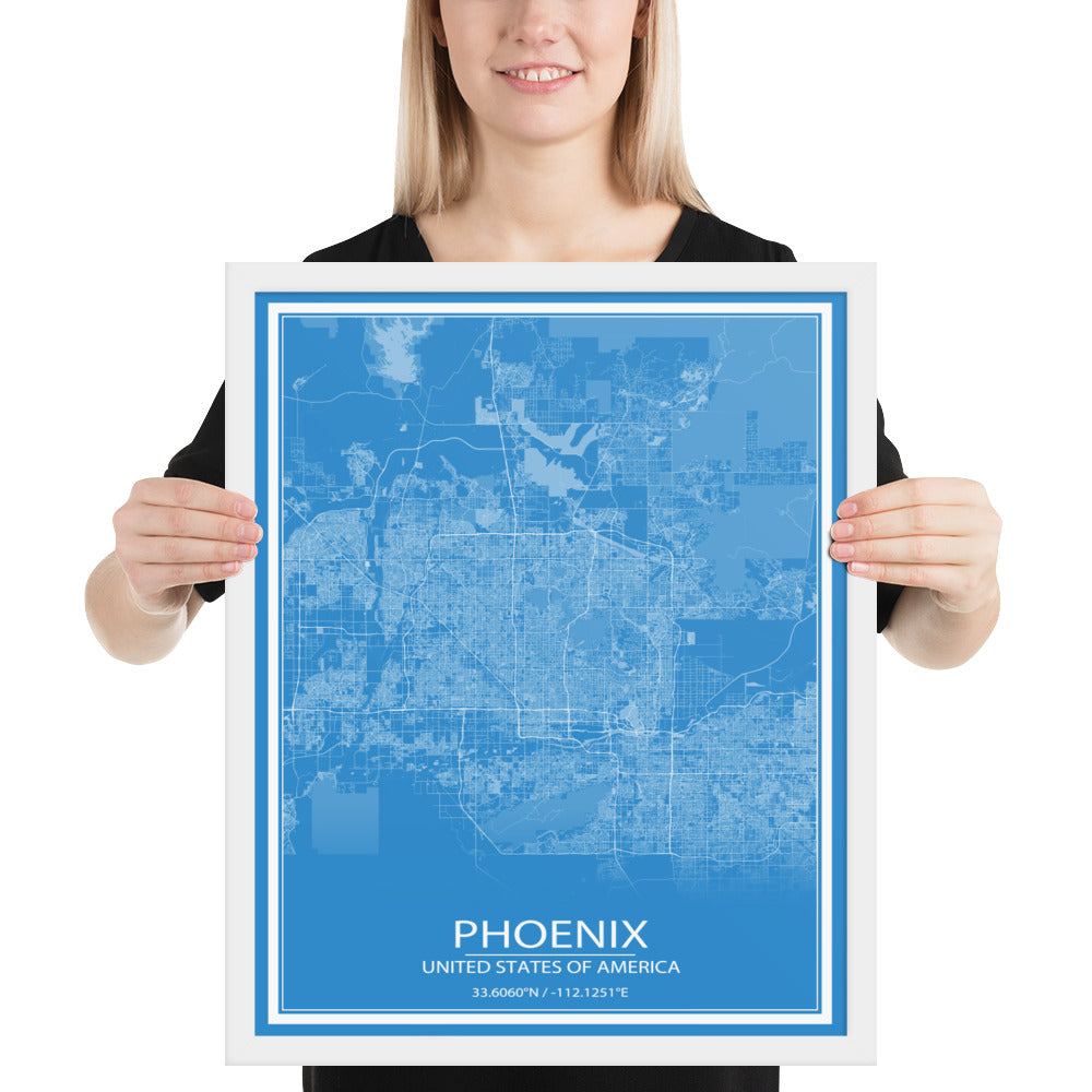 Phoenix Blue and White Framed Map