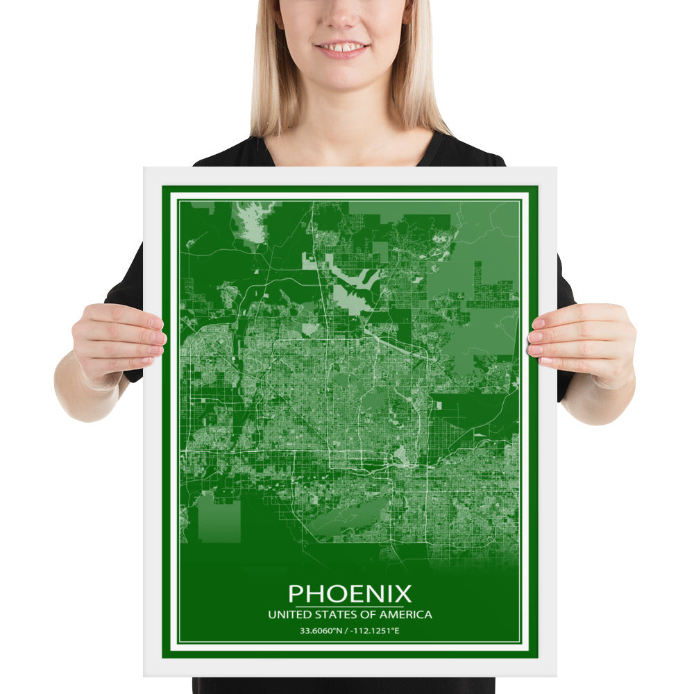 Phoenix Green and White Framed Map