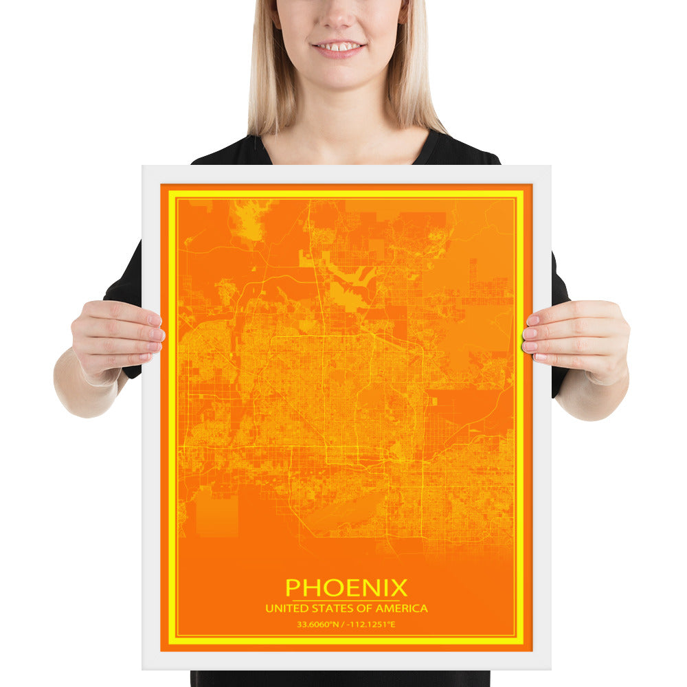 Phoenix Orange and Yellow Framed Map