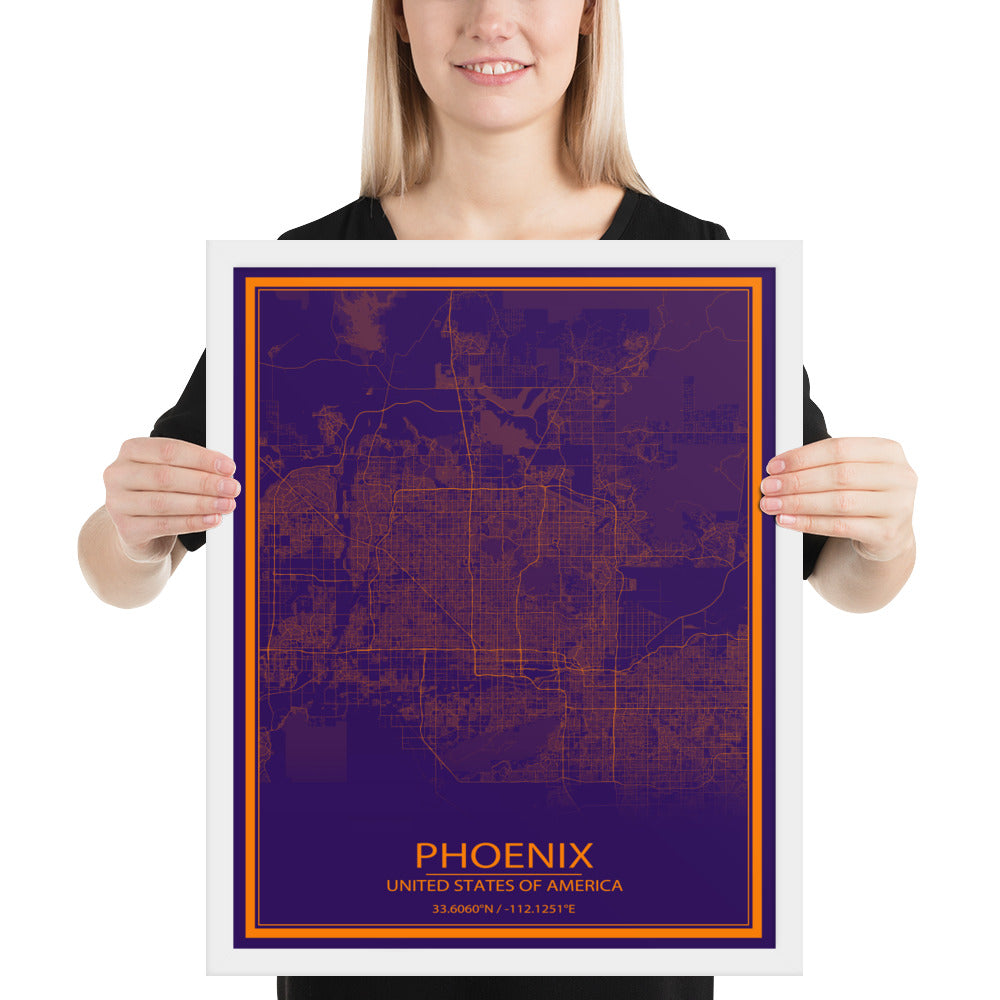 Phoenix Purple and Orange Framed Map