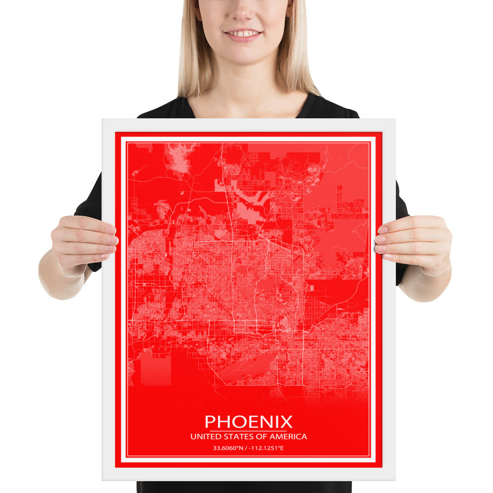 Phoenix Red and White Framed Map