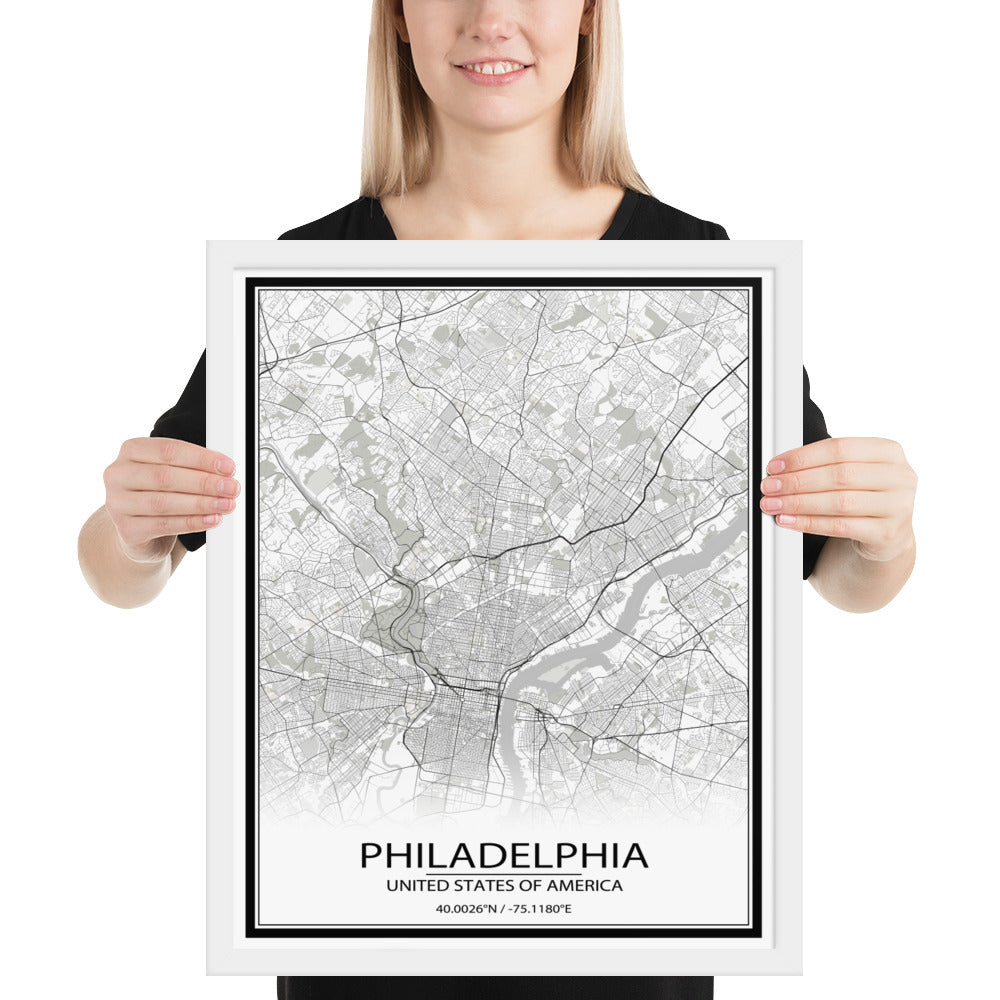 Philadelphia White Framed Map