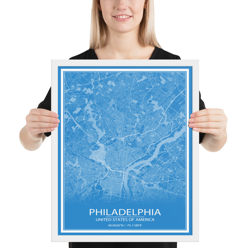 Philadelphia Blue and White Framed Map