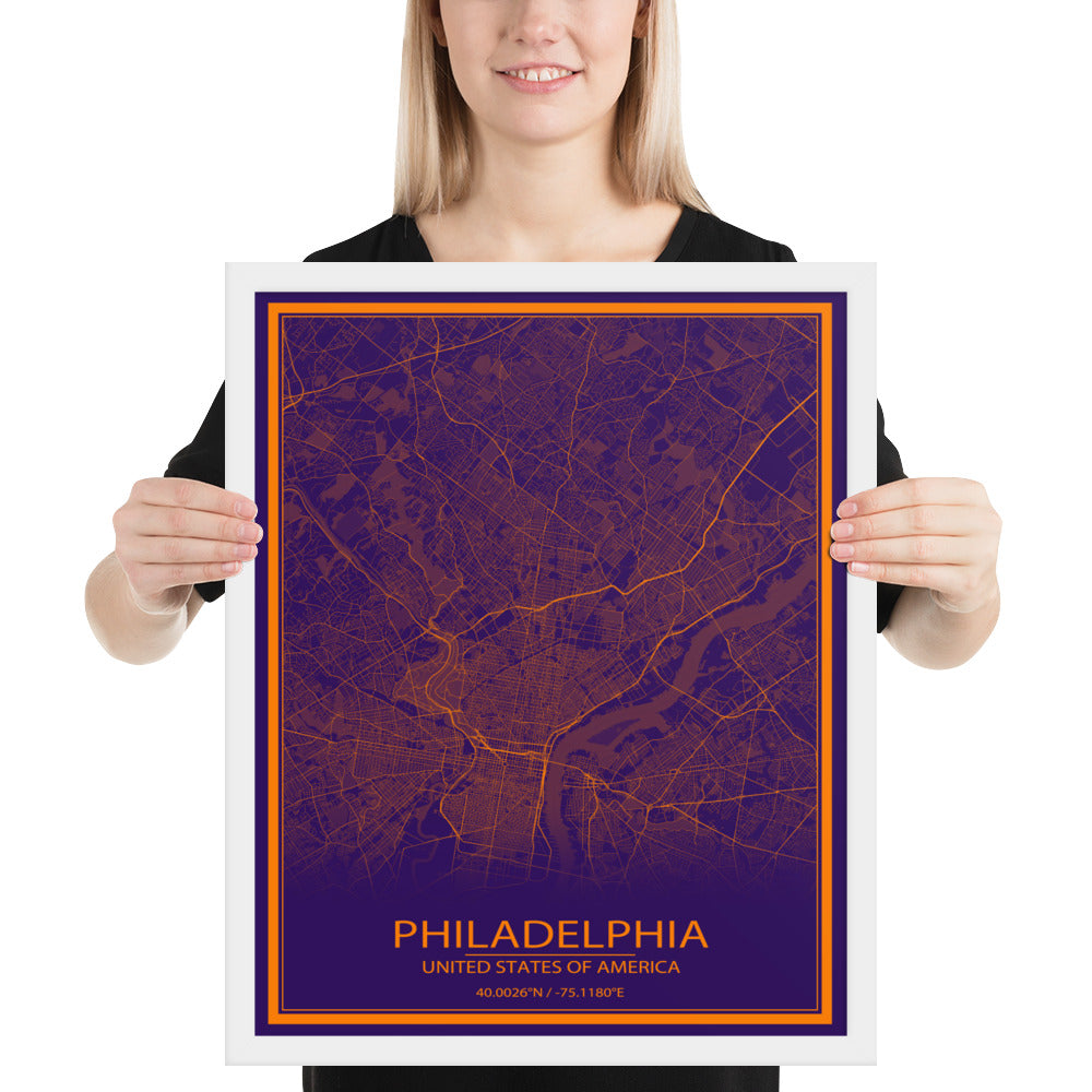 Philadelphia Purple and Orange Framed Map