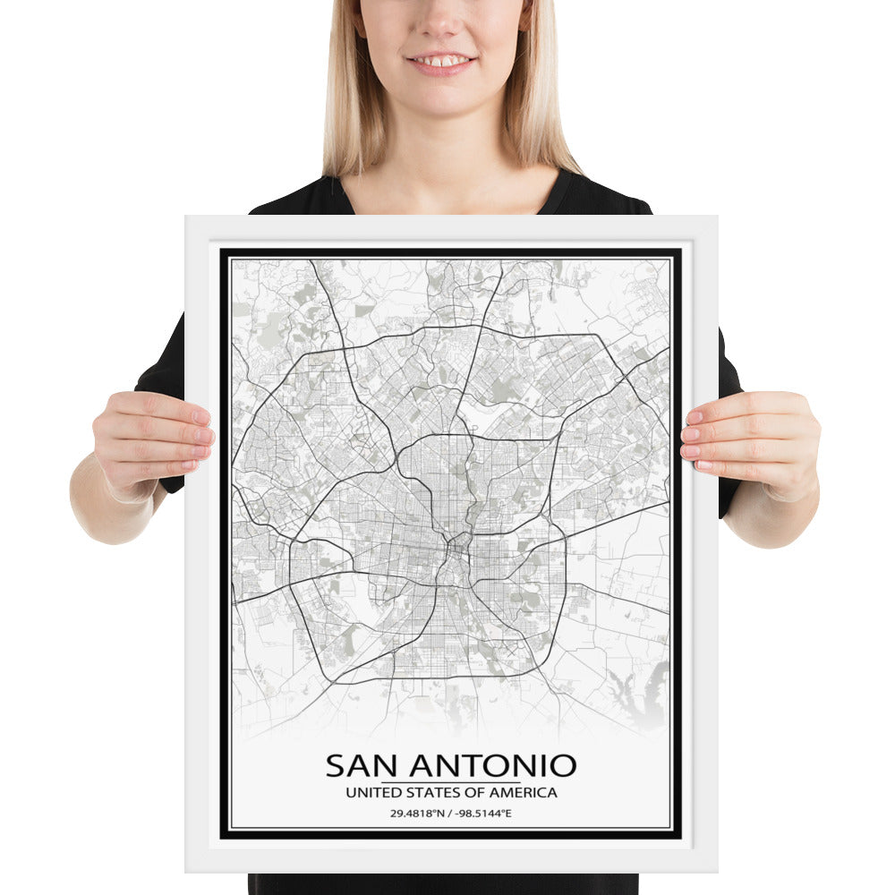 San Antonio White Framed Map