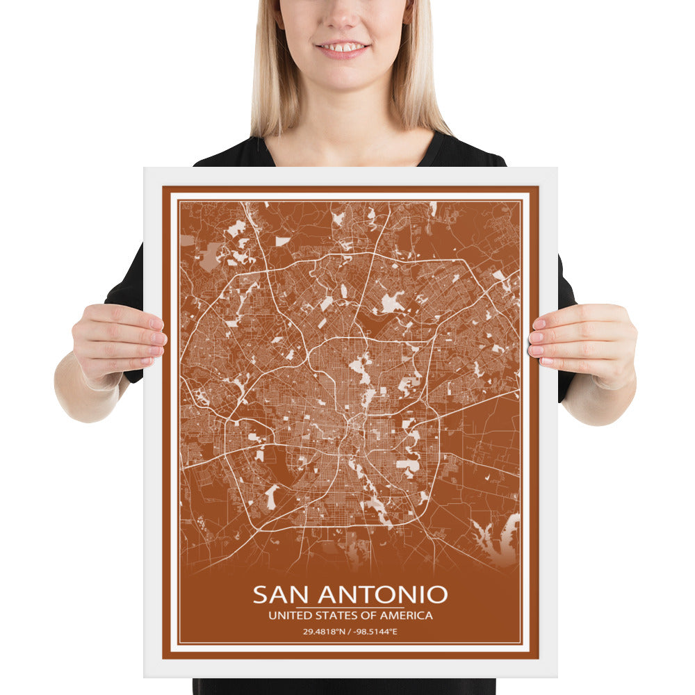 San Antonio Brown and White Framed Map