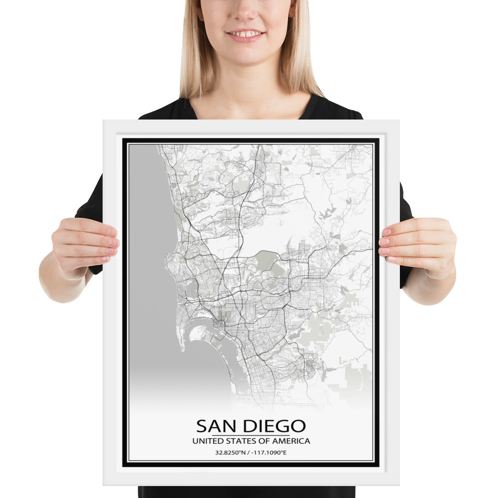 San Diego White Framed Map