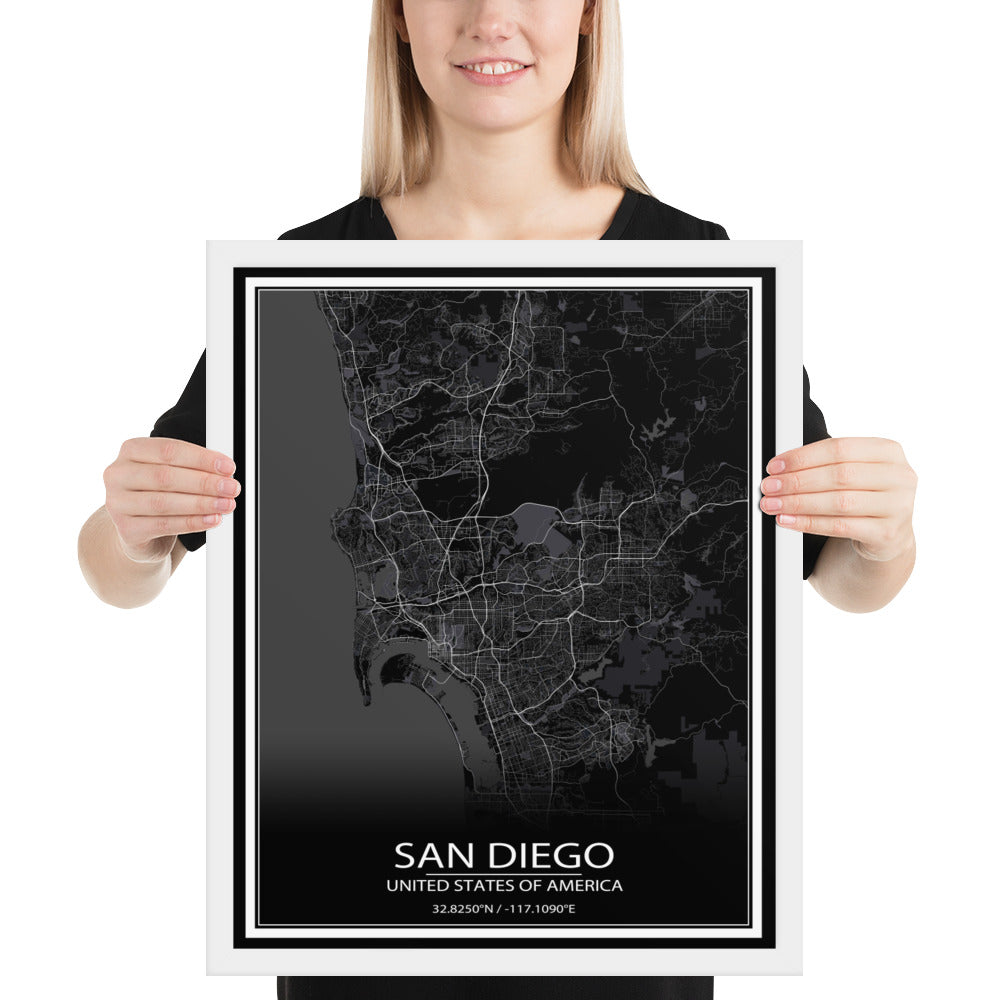 San Diego Black Framed Map