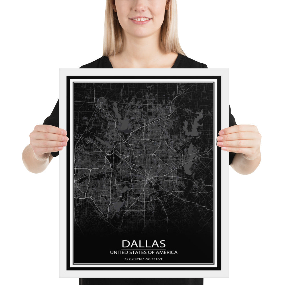 Dallas Black Framed Map