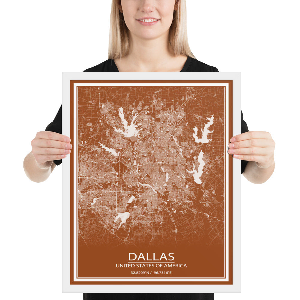 Dallas Brown and White Framed Map