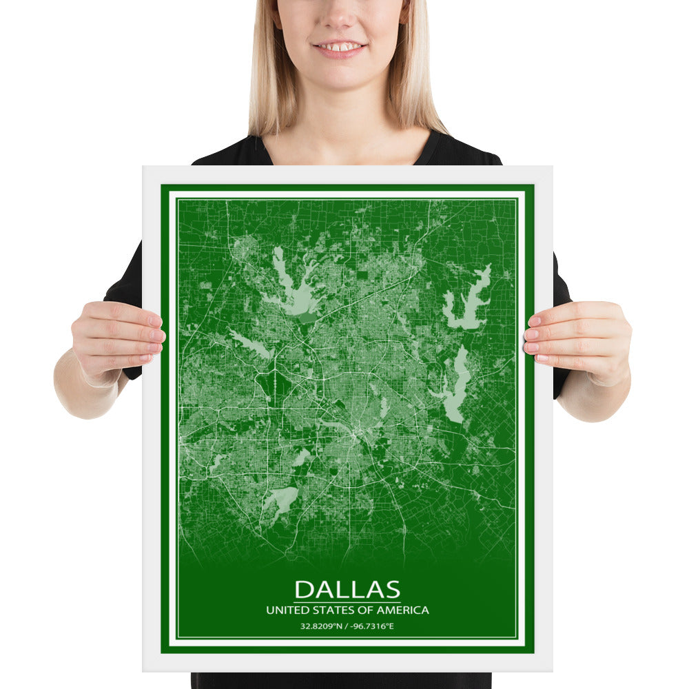 Dallas Green and White Framed Map