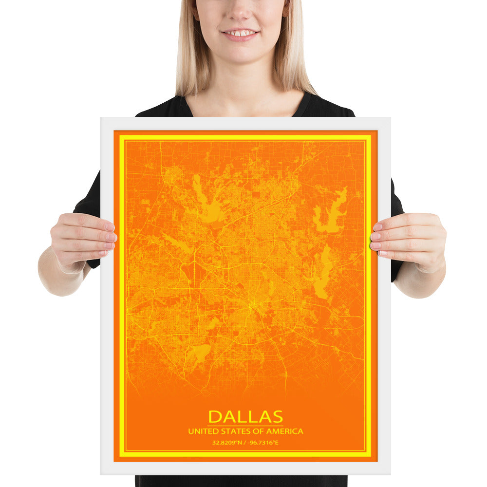 Dallas Orange and Yellow Framed Map