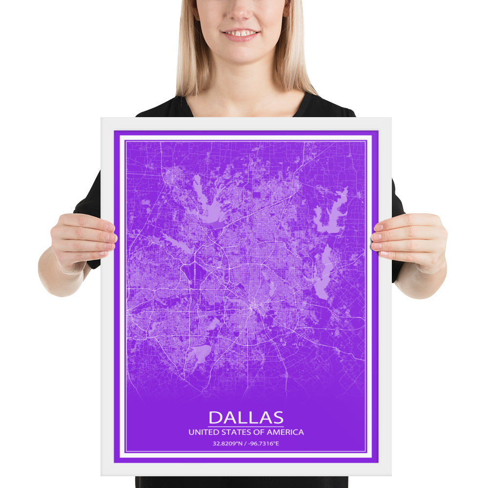 Dallas Purple and White Framed Map