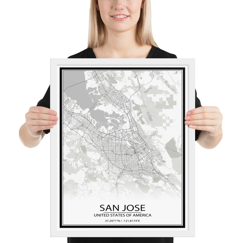 San Jose White Framed Map