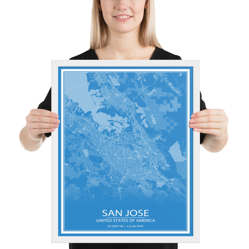 San Jose Blue and White Framed Map