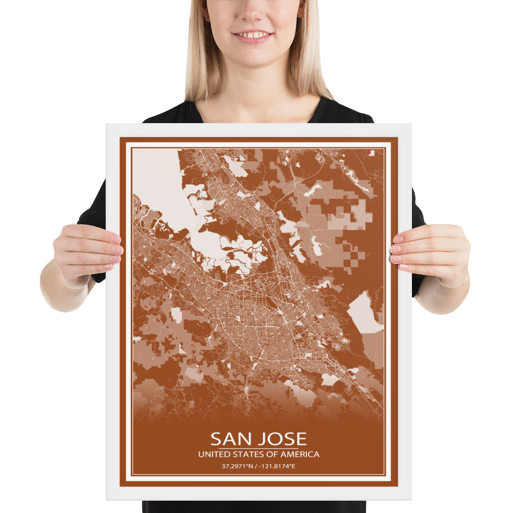 San Jose Brown and White Framed Map