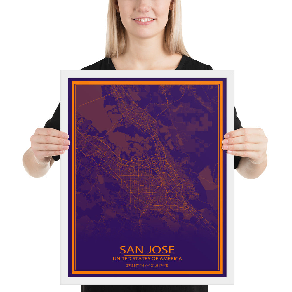 San Jose Purple and Orange Framed Map