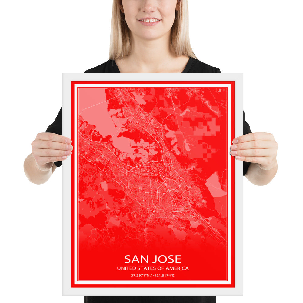 San Jose Red and White Framed Map