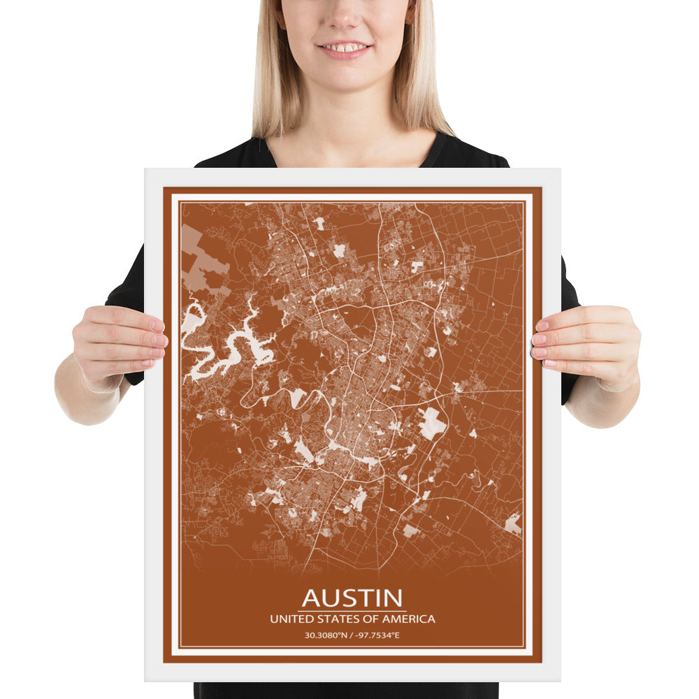 Austin Brown and White Framed Map