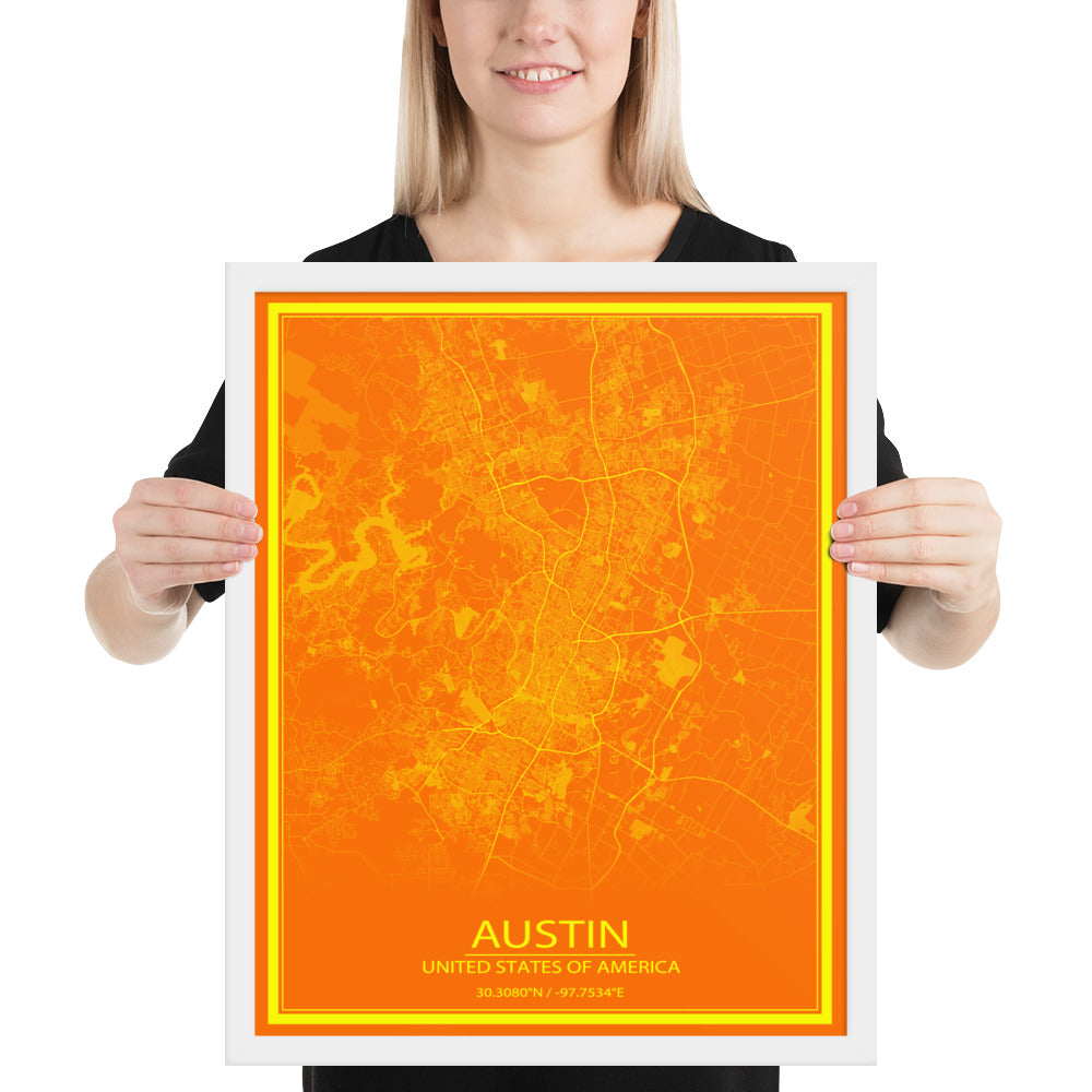 Austin Orange and Yellow Framed Map