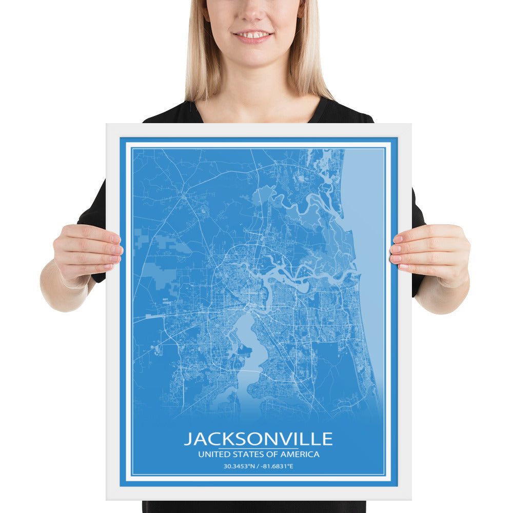 Jacksonville Blue and White Framed Map