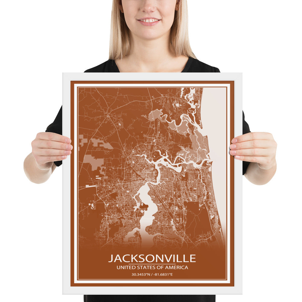 Jacksonville Brown and White Framed Map