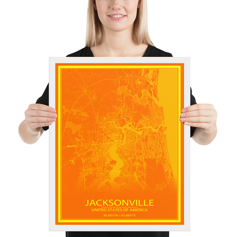 Jacksonville Orange and Yellow Framed Map