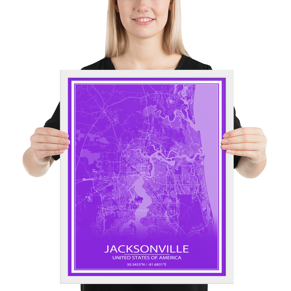 Jacksonville Purple and White Framed Map