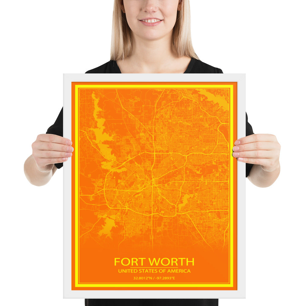 Fort Worth Orange and Yellow Framed Map