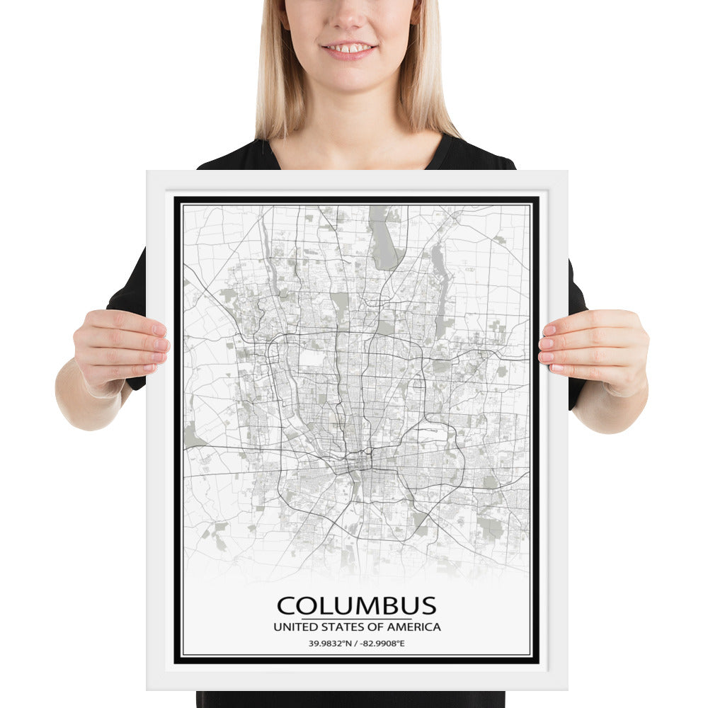 Columbus White Framed Map