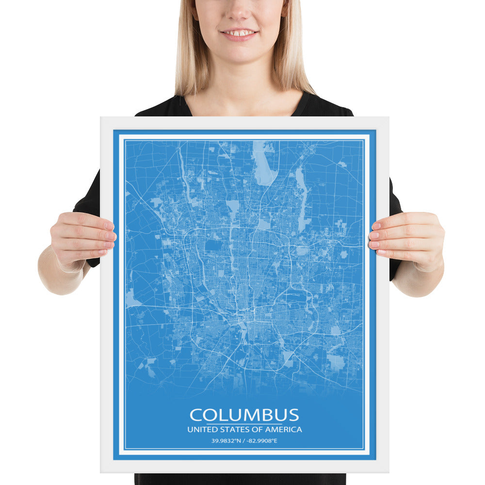 Columbus Blue and White Framed Map