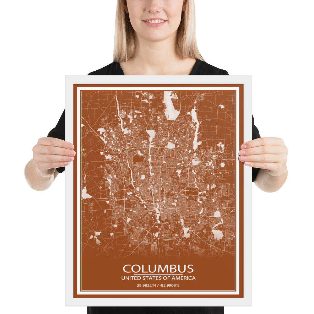 Columbus Brown and White Framed Map