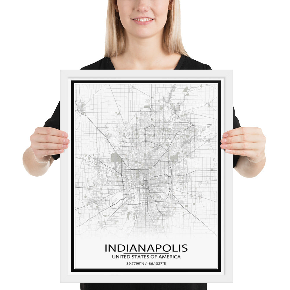 Indianapolis White Framed Map