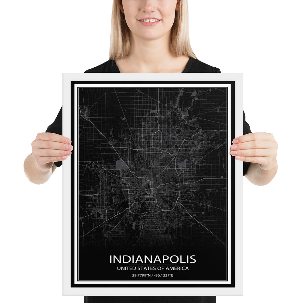 Indianapolis Black Framed Map