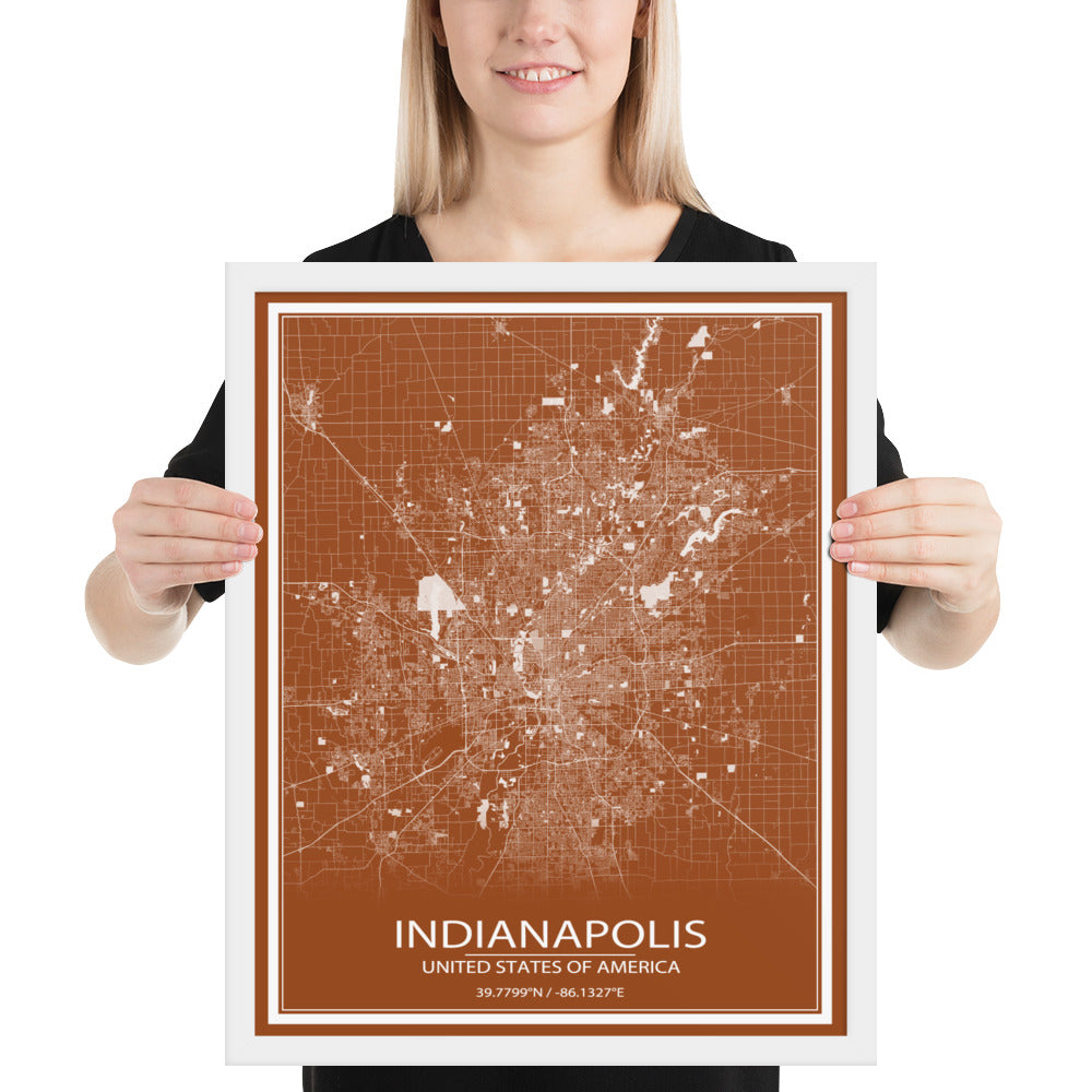 Indianapolis Brown and White Framed Map